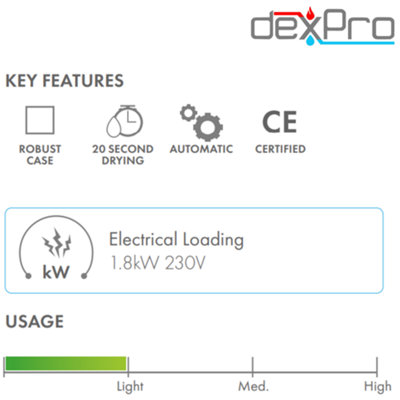 Dexpro Automatic Hand Dryer 1.8kW - Silver - 4