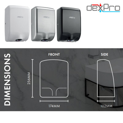 Dexpro Feisty Compact Hand Dryer: 1kW Matt Black - Stainless Steel