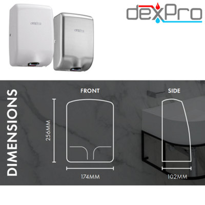 Dexpro Feisty Compact Hand Dryer: 1kW Silver - Stainless Steel