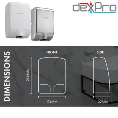 Dexpro Feisty Compact Hand Dryer: 1kW White - Stainless Steel - 3