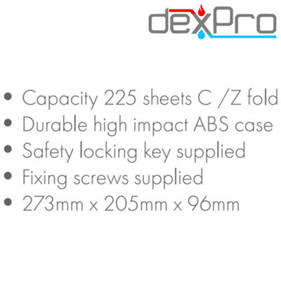 Dexpro Lockable Paper Towel Dispenser - Wall Mounted - C/Z Fold - White - 5