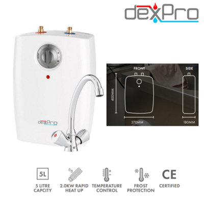 Dexpro Vented Water Heater: Undersink with Mixer Tap and Hoses