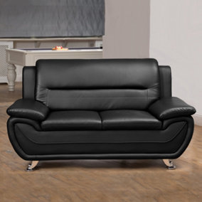 Dexter 152cm Wide Contemporary Black Bonded Leather 2 Seat Sofa with Chrome Legs