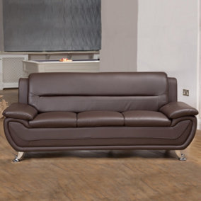 Dexter 200cm Wide Contemporary Brown Bonded Leather 3 Seat Sofa with Chrome Legs