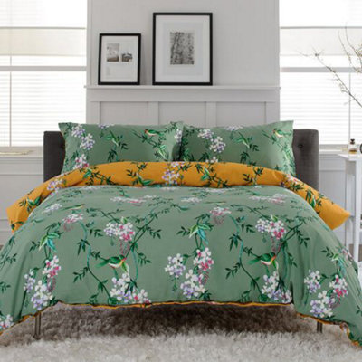 Deyongs Bird Garden Double Duvet Set Sage and Gold