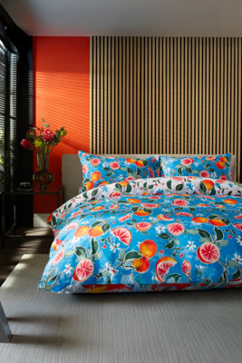 Deyongs Citrus Fruits Printed 200 Thread Count Cotton Rich Reversible Duvet Cover Set