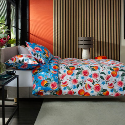 Deyongs Citrus Fruits Printed 200 Thread Count Cotton Rich Reversible Duvet Cover Set