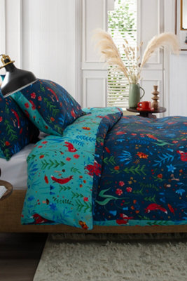 Deyongs Fox and Floral 200 Thread Count Cotton Rich Reversible Duvet Cover Set