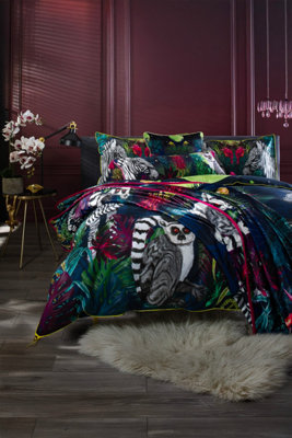 Deyongs Luxurious Under the Neon Moon 100% Cotton Duvet Cover Set with Digitally Printed Design Piped Finish and 200 Thread Count