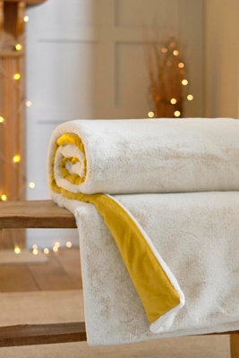 Yellow fur throw sale