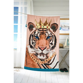 Deyongs Tiger Printed Velour 75x150cm Cotton Beach Towel