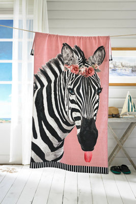 Deyongs Zebra Printed Velour 75x150cm Cotton Beach Towel