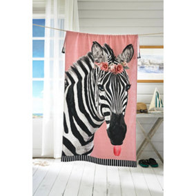 Deyongs Zebra Printed Velour 75x150cm Cotton Beach Towel