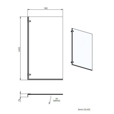 Dezine 5mm Straight Shower Bath Screen with Wall Hinges