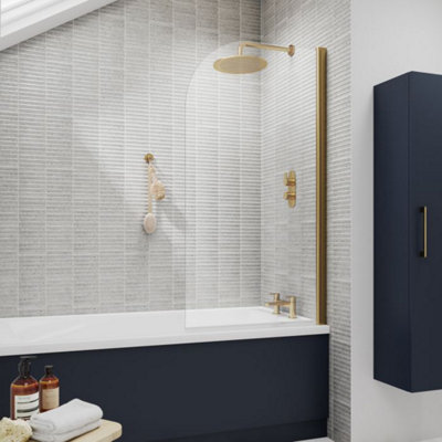 Dezine 6mm Brushed Brass Radius Bath Screen Price Comparisons | Compare The Build
