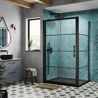 Dezine 6mm Matt Black 1000 x 900mm Sliding Door Shower Enclosure with