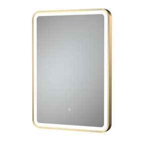 Dezine 700 x 500mm Storm Brushed Brass Framed Mirror with Touch Sensor