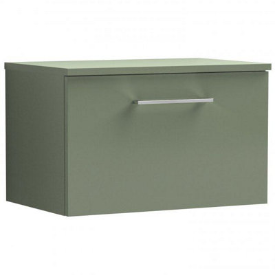Dezine Avon 600mm Satin Green Wall Hung Vanity Unit, MDF Satin Green Worktop Price Comparisons | Compare The Build