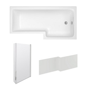 Dezine Cubo 1700 x 850mm L Shaped Right Hand Shower Bath with Panel and Bath Screen