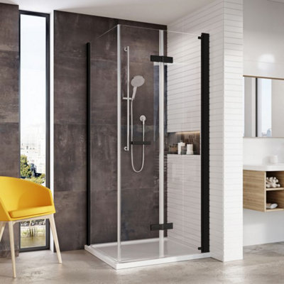 Dezine Elite Black 1000 x 800mm Frameless 8mm Bi-Fold Door Rectangular Shower Enclosure Price Comparisons | Compare The Build