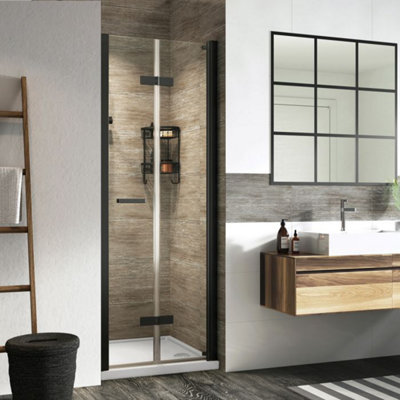 Dezine Elite Black 800mm Frameless 8mm Bi-Fold Shower Door Price Comparisons | Compare The Build