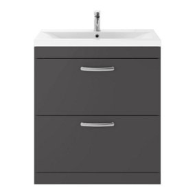 Dezine Hamble 800mm Gloss Grey Floor Standing 2 Drawer Vanity Unit, with Basin