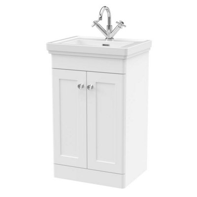 Dezine Loire 2.0 500mm Floor Standing Satin White Vanity Unit - 1 Tap Hole Price Comparisons | Compare The Build
