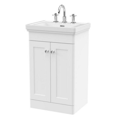 Dezine Loire 2.0 500mm Floor Standing Satin White Vanity Unit - 3 Tap Hole Price Comparisons | Compare The Build