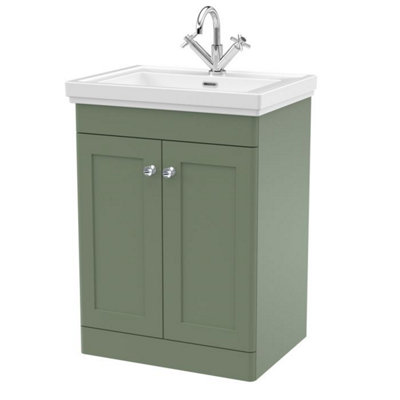 Dezine Loire 2.0 600mm Floor Standing Satin Green Vanity Unit - 1 Tap Hole Price Comparisons | Compare The Build