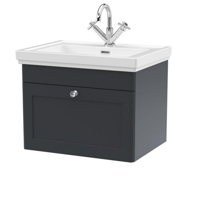 Dezine Loire 2.0 600mm Wall Hung Satin Anthracite Vanity Unit - 1 Tap Hole Price Comparisons | Compare The Build