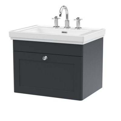 Dezine Loire 2.0 600mm Wall Hung Satin Anthracite Vanity Unit - 3 Tap Hole Price Comparisons | Compare The Build