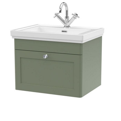 Dezine Loire 2.0 600mm Wall Hung Satin Green Vanity Unit - 1 Tap Hole Price Comparisons | Compare The Build