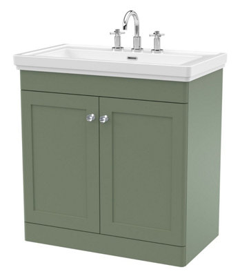 Dezine Loire 2.0 800mm Floor Standing Satin Green Vanity Unit - 3 Tap Hole Price Comparisons | Compare The Build