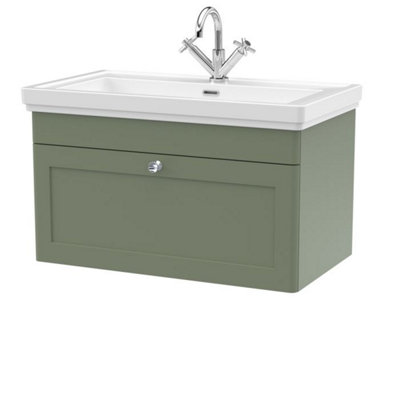 Dezine Loire 2.0 800mm Wall Hung Satin Green Vanity Unit - 1 Tap Hole Price Comparisons | Compare The Build