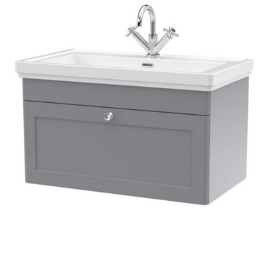Dezine Loire 2.0 800mm Wall Hung Satin Grey Vanity Unit - 1 Tap Hole Price Comparisons | Compare The Build