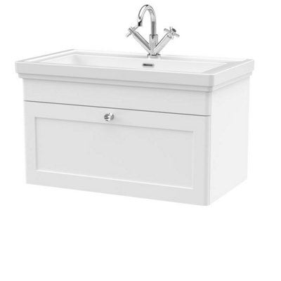 Dezine Loire 2.0 800mm Wall Hung Satin White Vanity Unit - 1 Tap Hole Price Comparisons | Compare The Build