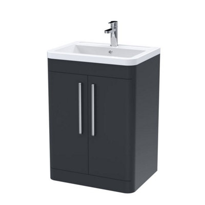 Dezine Nile 600mm 2 Door Satin Anthracite Floor Standing Vanity Unit Price Comparisons | Compare The Build