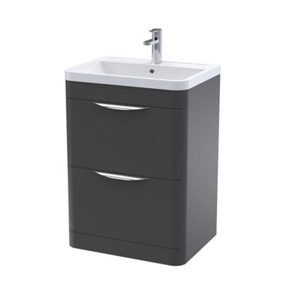 Dezine Nile 600mm 2 Drawer Satin Anthracite Floor Standing Vanity Unit Price Comparisons | Compare The Build