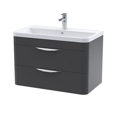 Dezine Nile 800mm 2 Drawer Satin Anthracite Wall Hung Vanity Unit Price Comparisons | Compare The Build