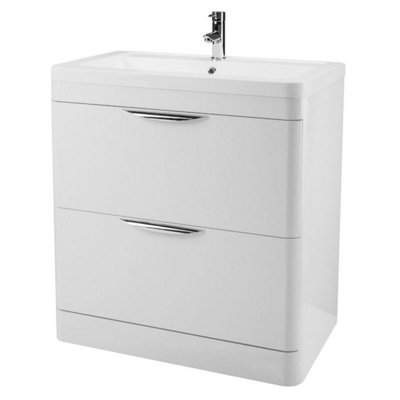 Dezine Nile Gloss White 800mm Floor Standing Vanity Unit | DIY at B&Q