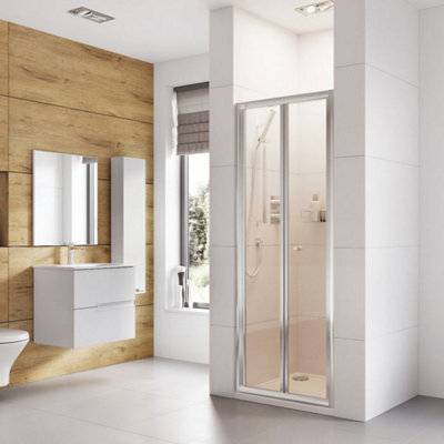 Dezine Pro 6mm 760 x 760mm Bi-Fold Door Shower Enclosure with Shower Tray and Waste