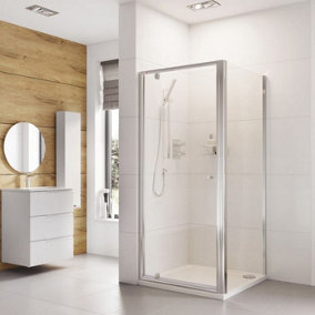 Dezine Pro 6mm 800 x 760mm Pivot Door Shower Enclosure with Shower Tray and Waste