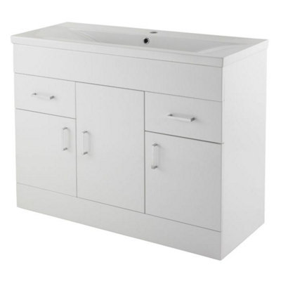 Dezine Saphire Gloss White 1000mm Floor Standing Vanity Unit Price Comparisons | Compare The Build