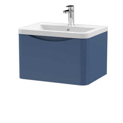 Dezine Thames 600mm 1 Drawer Satin Blue Wall Hung Vanity Unit Price Comparisons | Compare The Build