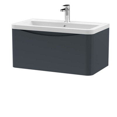 Dezine Thames 800mm 1 Drawer Satin Anthracite Wall Hung Vanity Unit Price Comparisons | Compare The Build