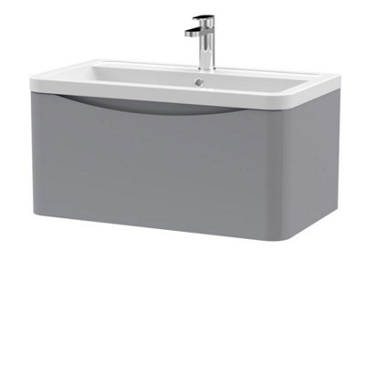 Dezine Thames 800mm 1 Drawer Satin Grey Wall Hung Vanity Unit Price Comparisons | Compare The Build