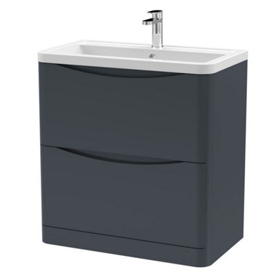 Dezine Thames 800mm 2 Drawer Satin Anthracite Floor Standing Vanity Unit Price Comparisons | Compare The Build