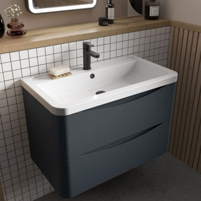 Dezine Thames 800mm 2 Drawer Satin Anthracite Wall Hung Vanity Unit Price Comparisons | Compare The Build