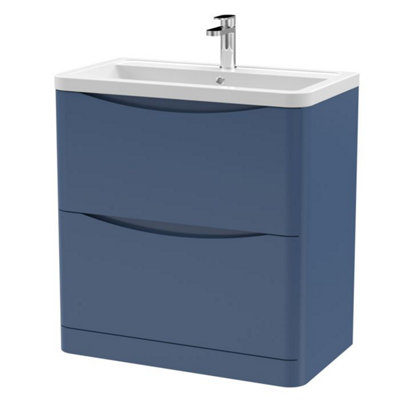 Dezine Thames 800mm 2 Drawer Satin Blue Floor Standing Vanity Unit Price Comparisons | Compare The Build