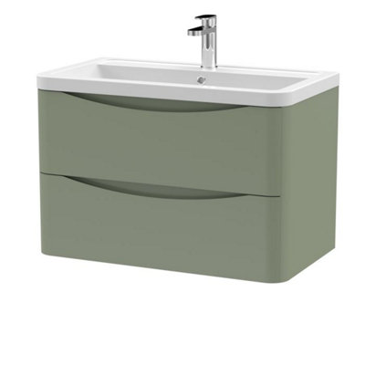Dezine Thames 800mm 2 Drawer Satin Green Wall Hung Vanity Unit Price Comparisons | Compare The Build